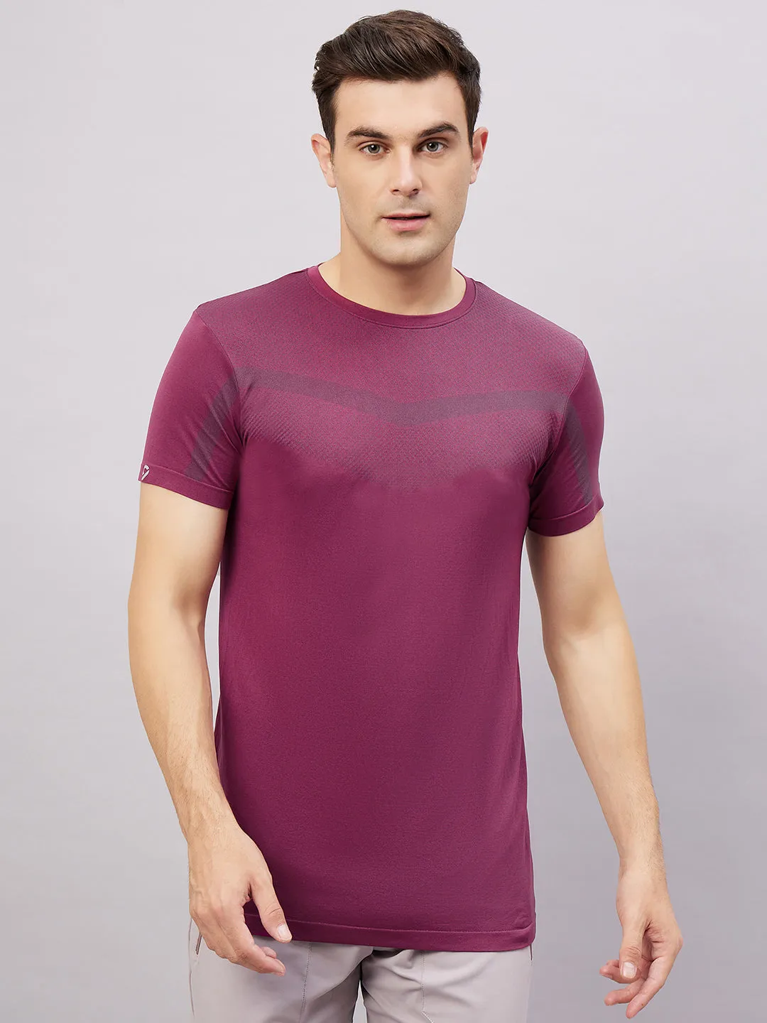 Men's Round Neck Half Sleeves Seamless T-Shirt - Aqua