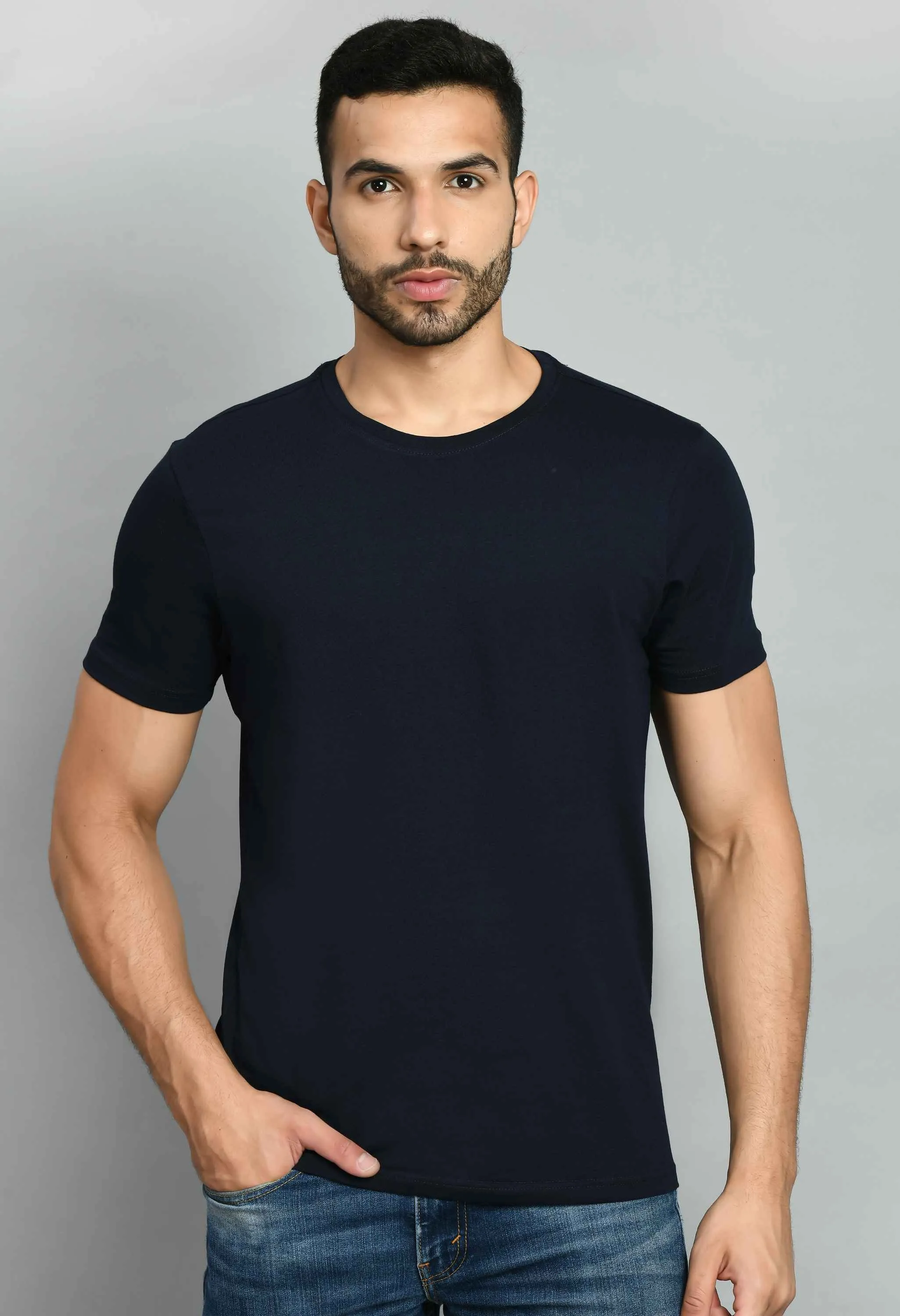 Men's Solid Navy Blue Crew Neck T-Shirt