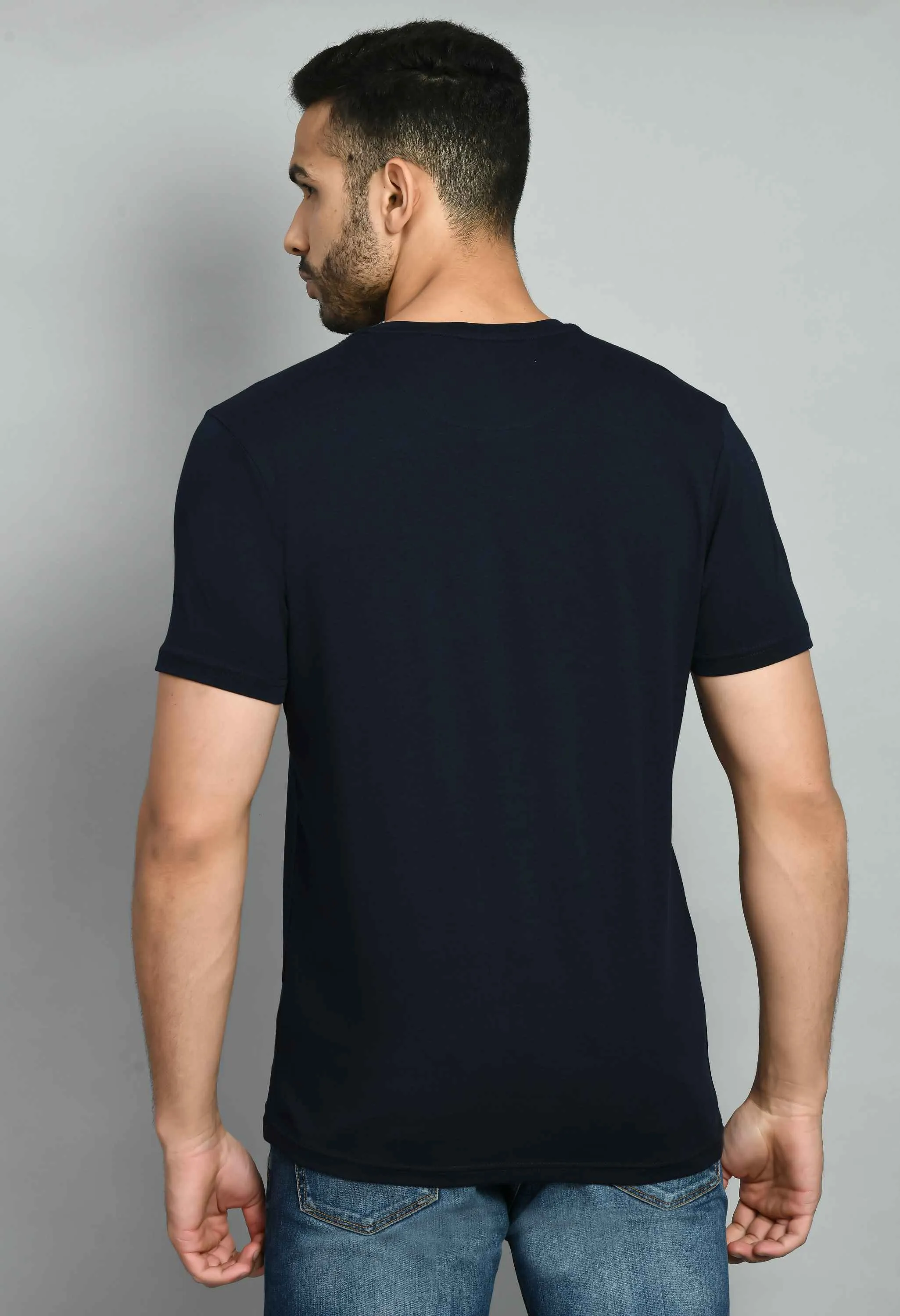 Men's Solid Navy Blue Crew Neck T-Shirt