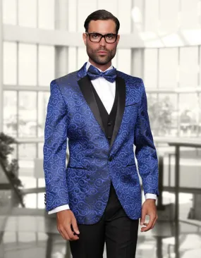 Mens Swirl Paisley Prom Tuxedo in Royal Blue & Black