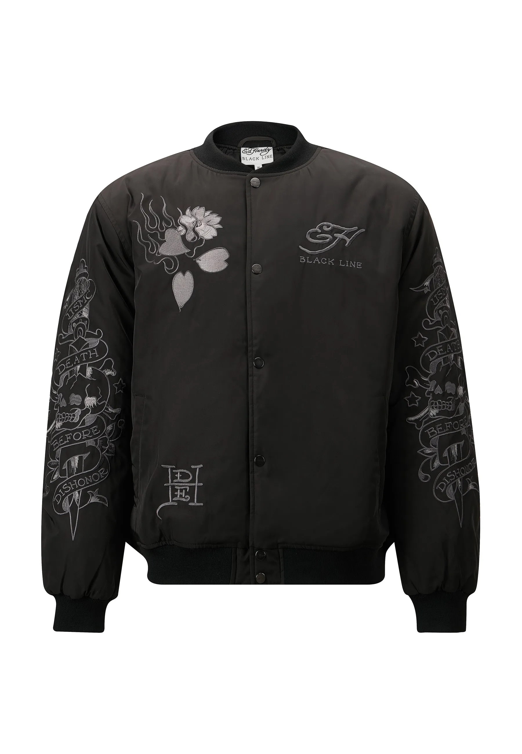 Mens Vintage-Dragon Varsity Jacket - Black