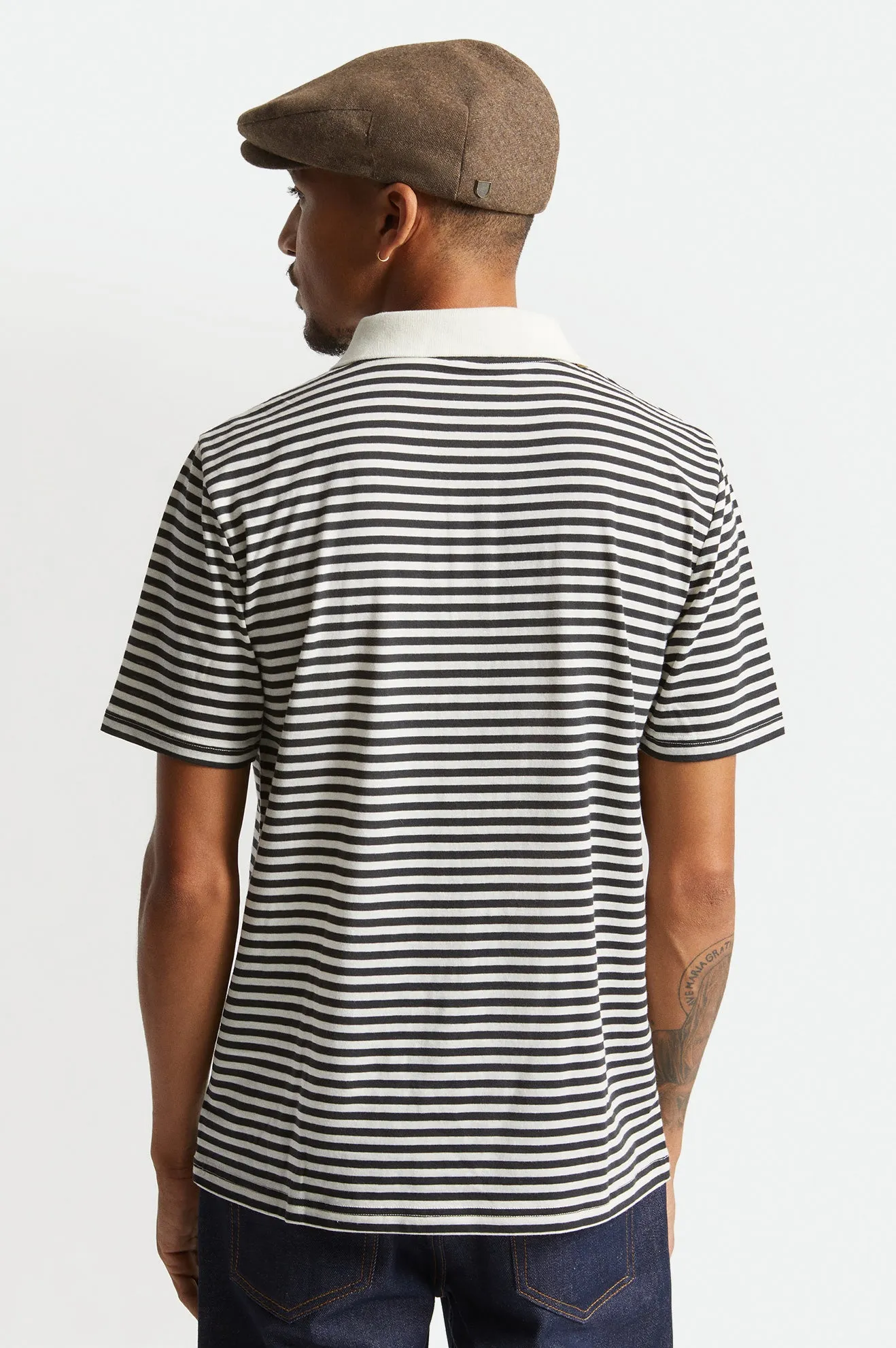 Micro Stripe S/S Polo Knit - Off White/Black