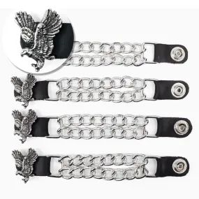 Milwaukee Leather Flying Eagle Medallion Vest Extender - Double Chrome Chains Genuine Leather 6.5" Extension 4-PCS MLA6003SET