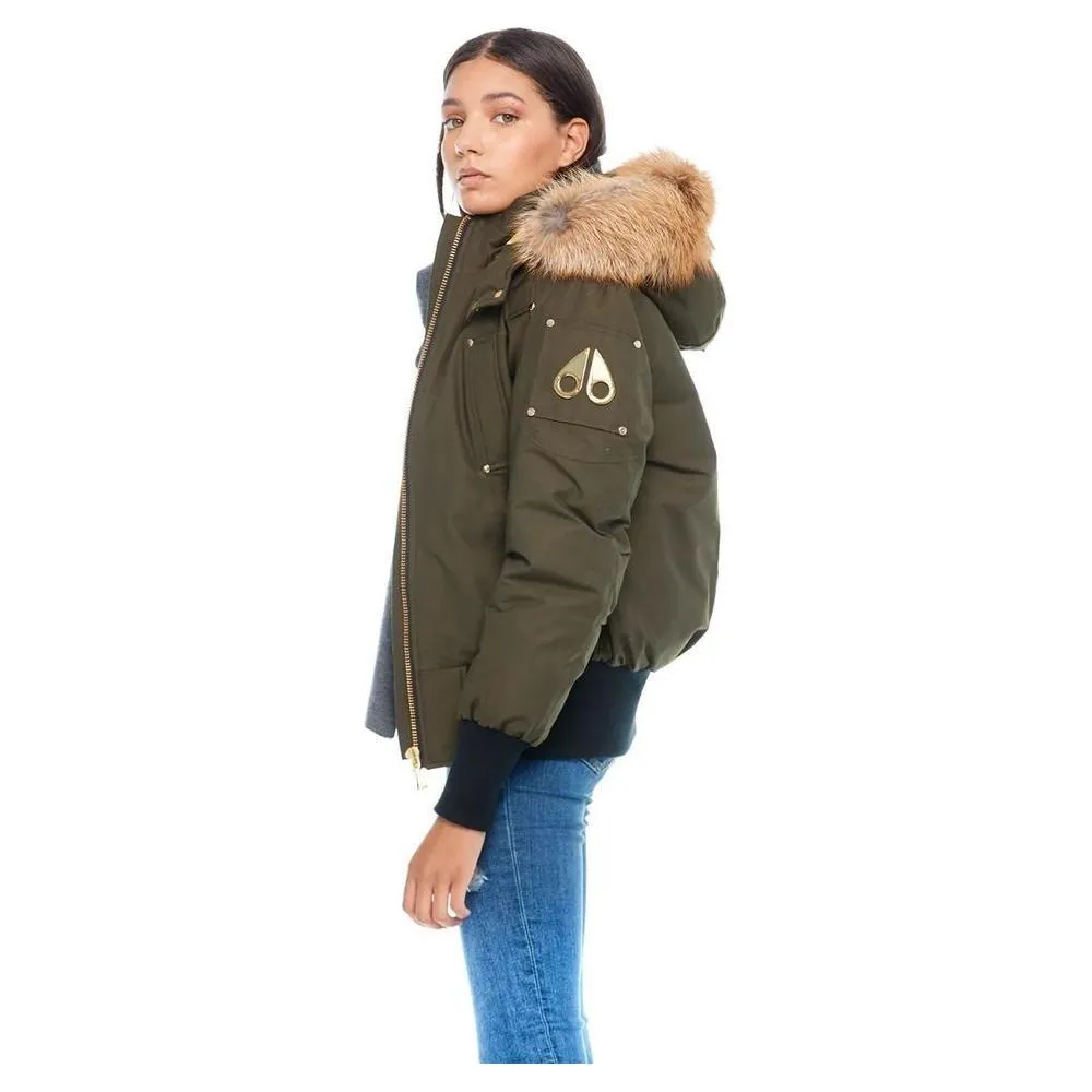 Moose Knuckles Exquisite Army Gold Debbie Bomber Jacket