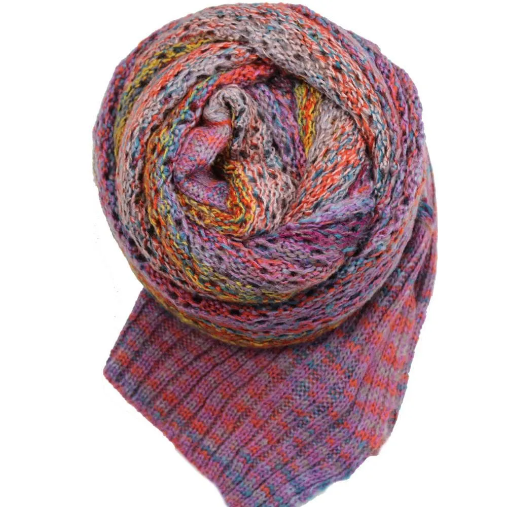 Multicolor Marble Knit Scarf w/ Contrast End-Pink Combo