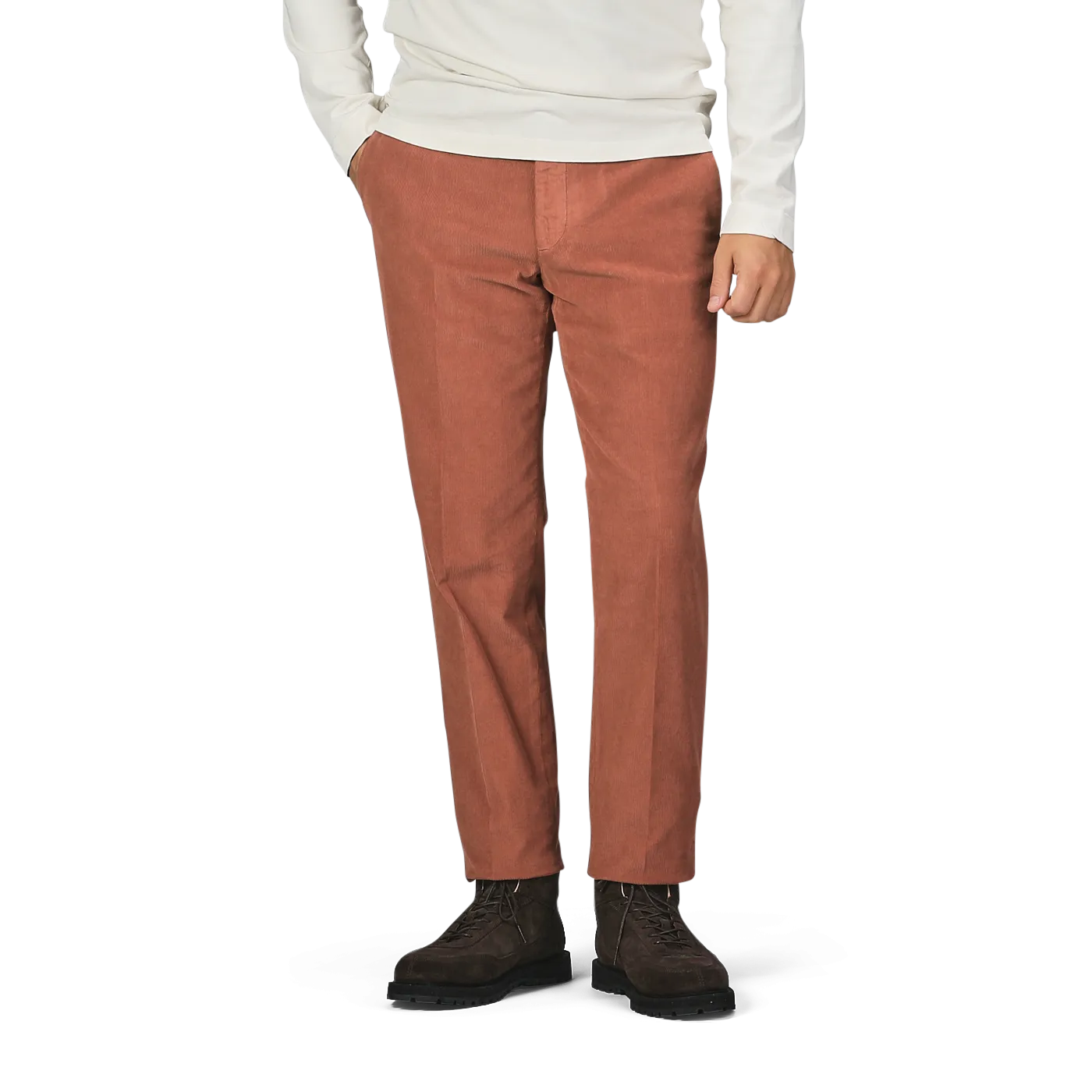 Muted Orange Cotton Corduroy High Comfort Chinos