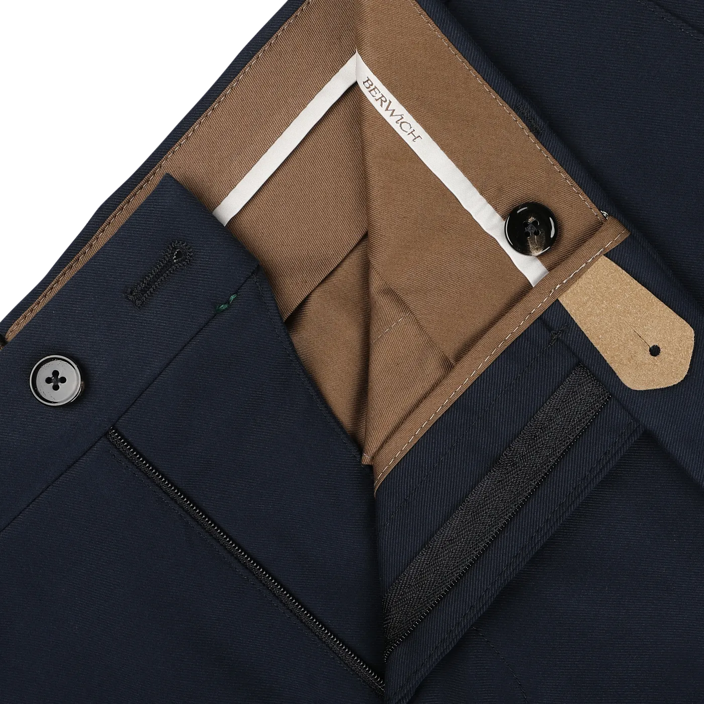 Navy Blue Cotton Twill Flat Front Trousers