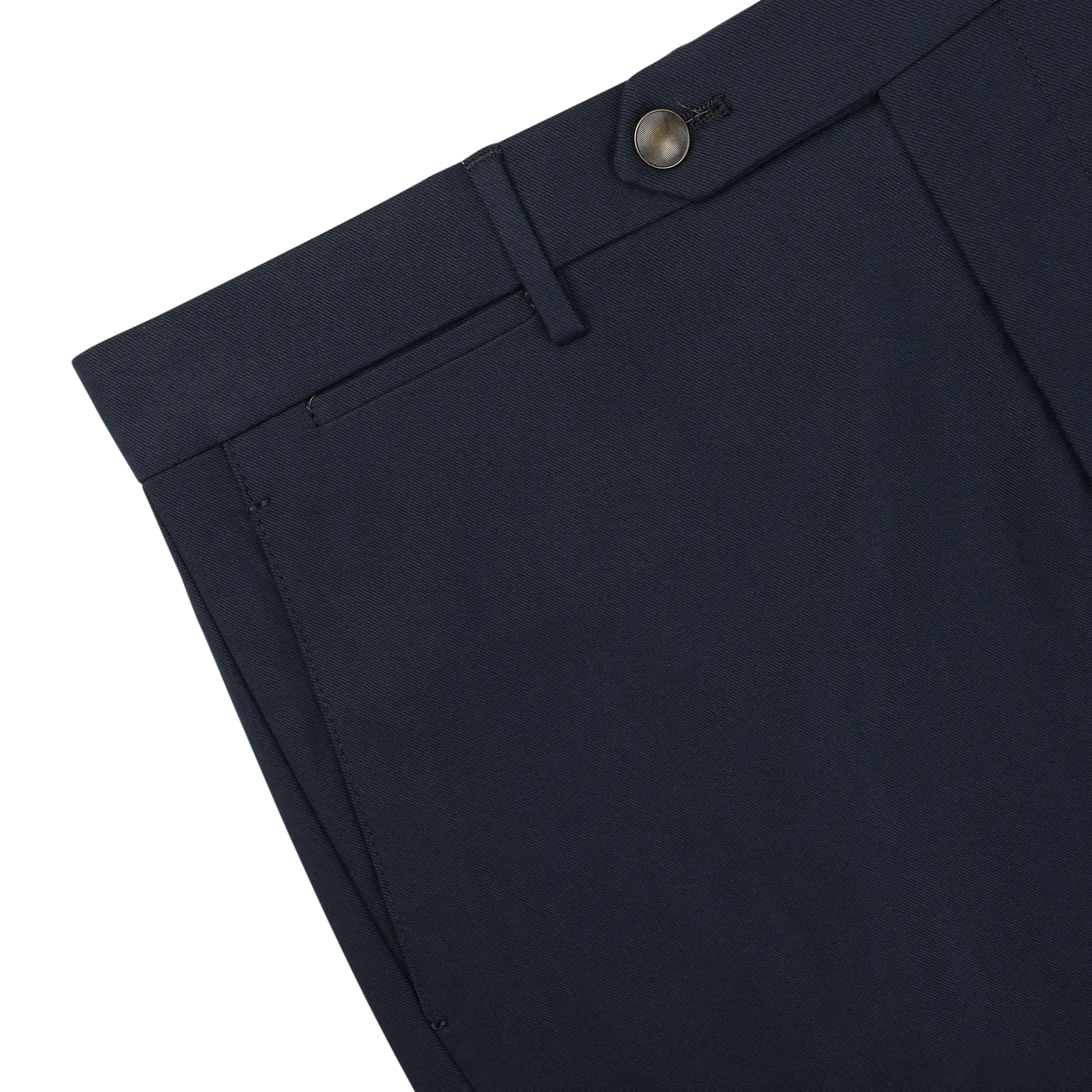 Navy Blue Cotton Twill Flat Front Trousers