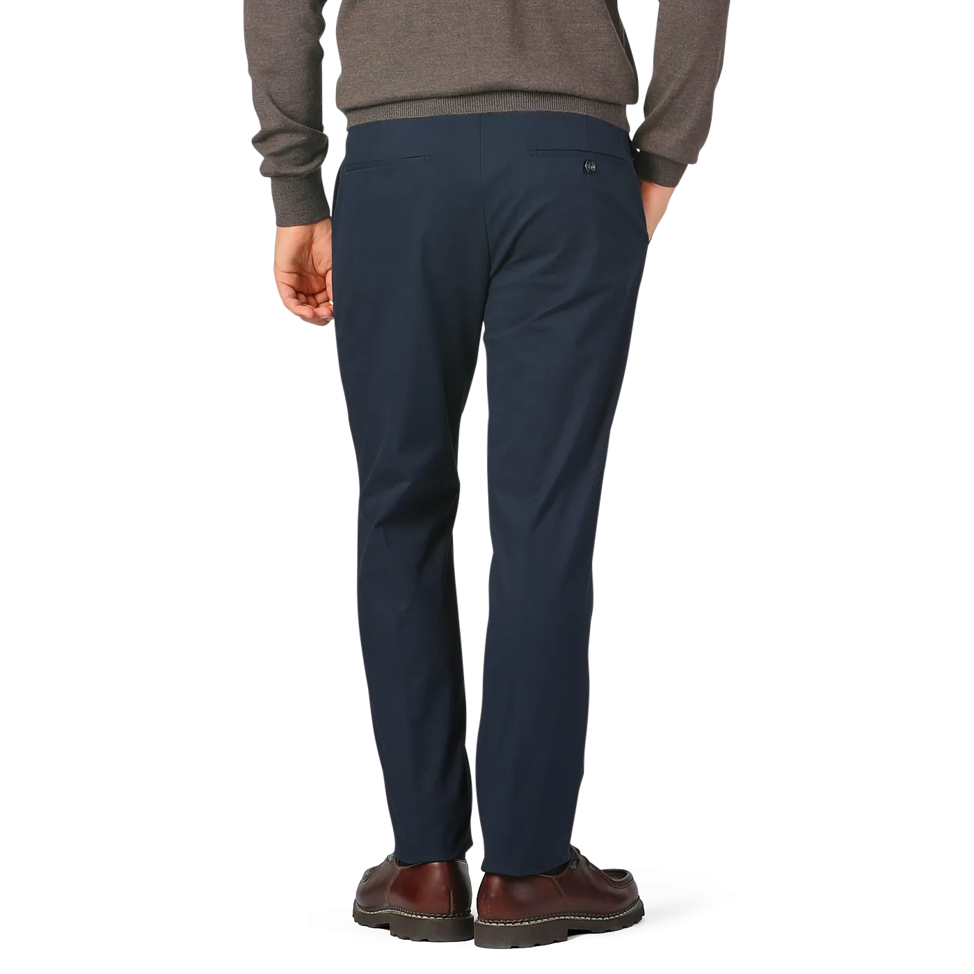 Navy Blue Cotton Twill Flat Front Trousers