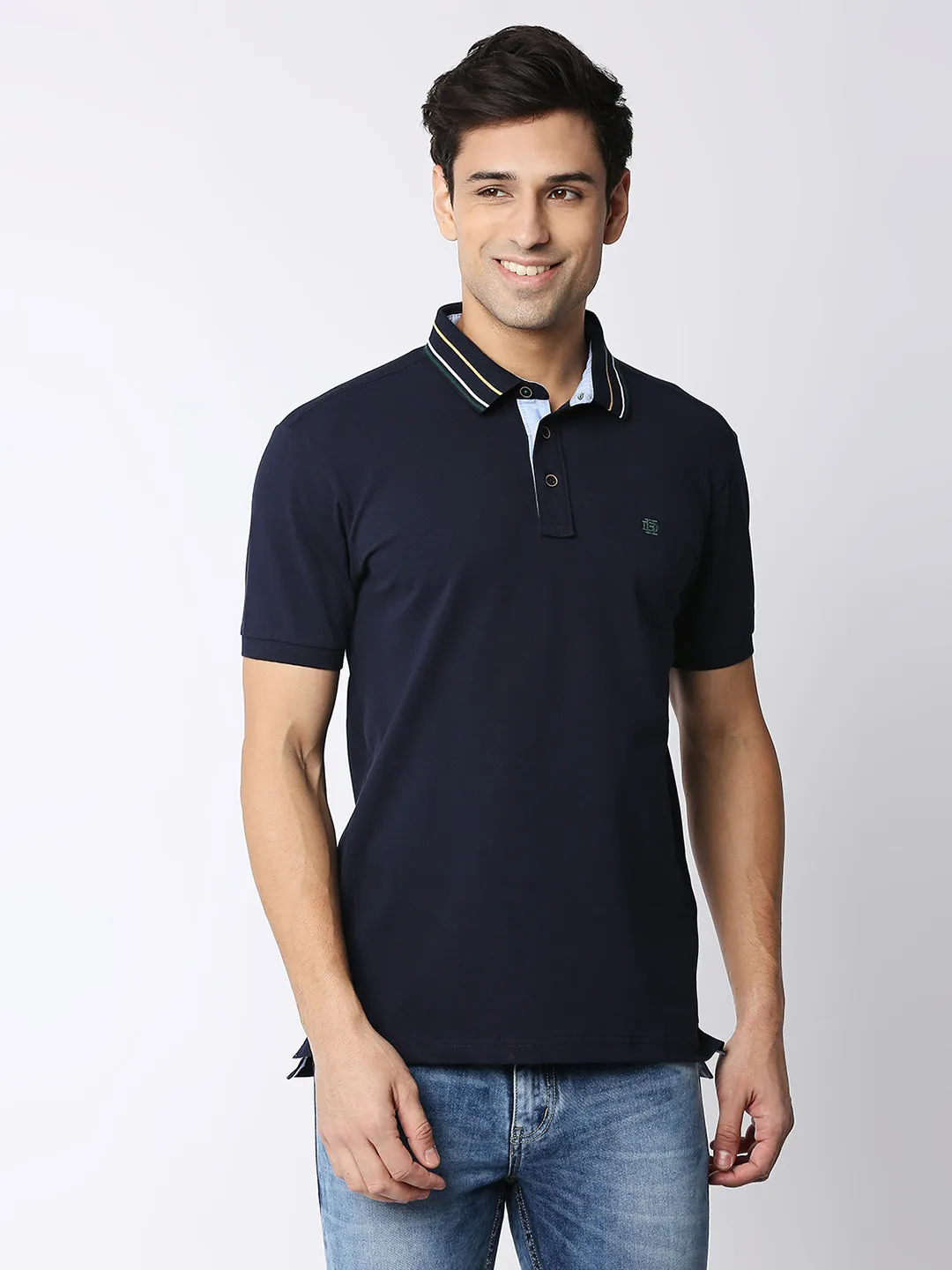 Navy Blue Pique Lycra Polo T-shirt