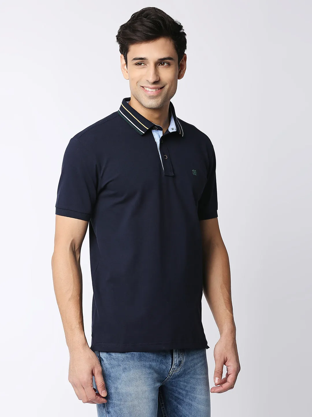 Navy Blue Pique Lycra Polo T-shirt