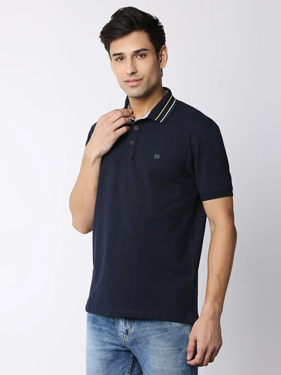 Navy Blue Pique Lycra Polo T-shirt