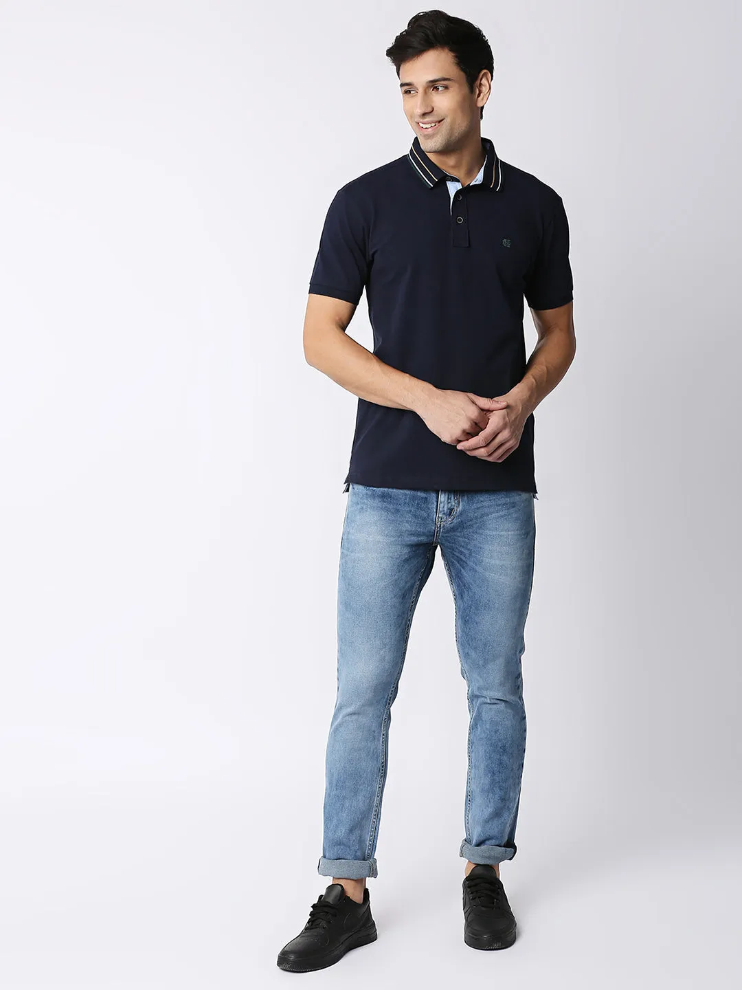 Navy Blue Pique Lycra Polo T-shirt