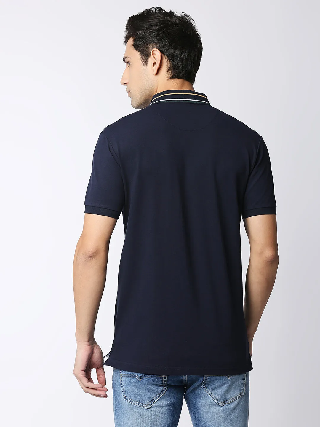 Navy Blue Pique Lycra Polo T-shirt