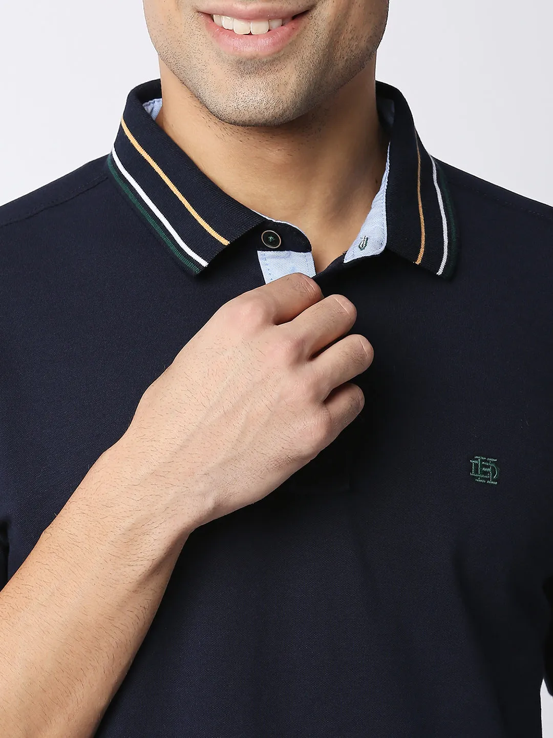 Navy Blue Pique Lycra Polo T-shirt