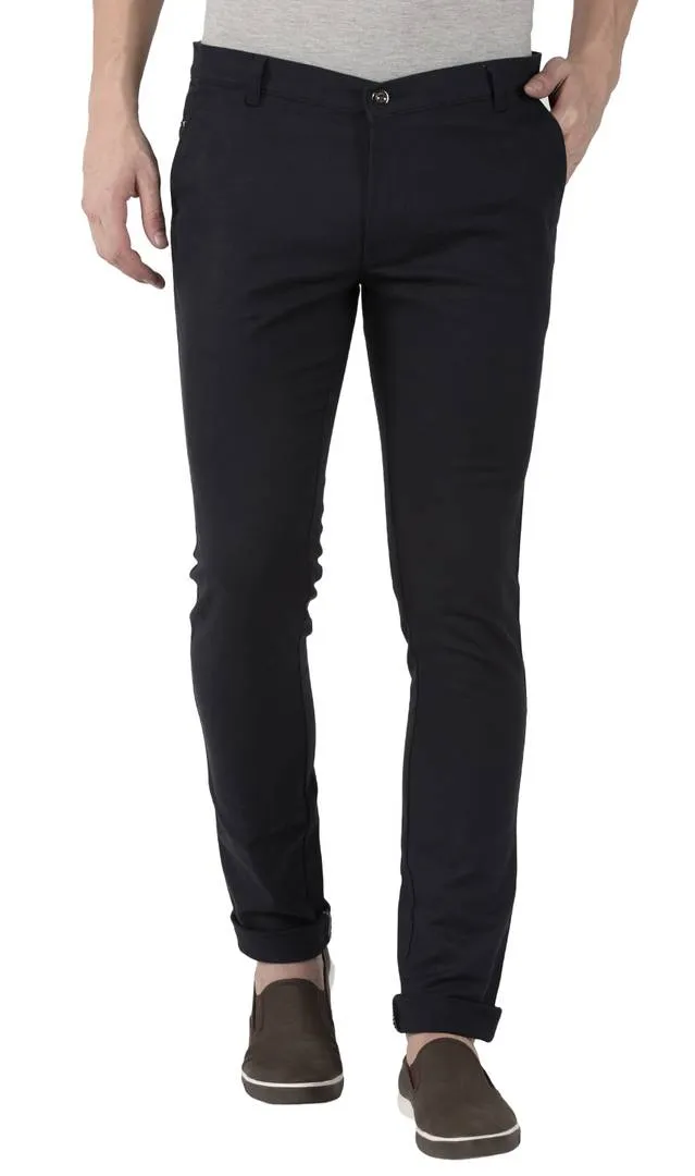 Navy Blue Stretchable Slim Fit Trousers For Men