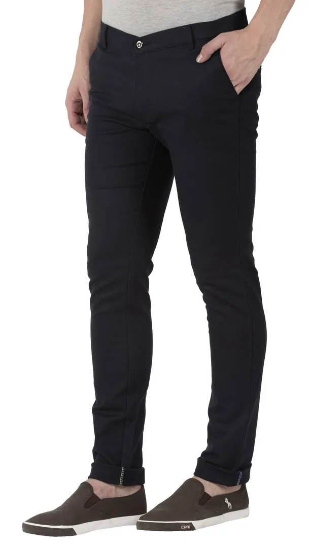 Navy Blue Stretchable Slim Fit Trousers For Men