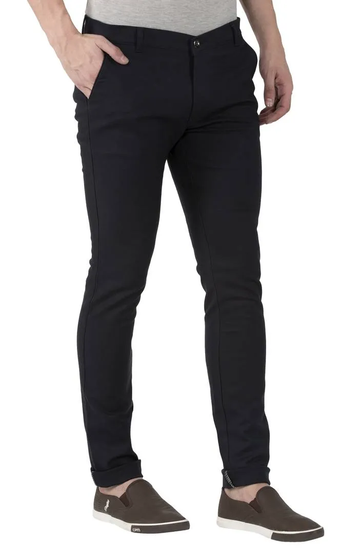 Navy Blue Stretchable Slim Fit Trousers For Men