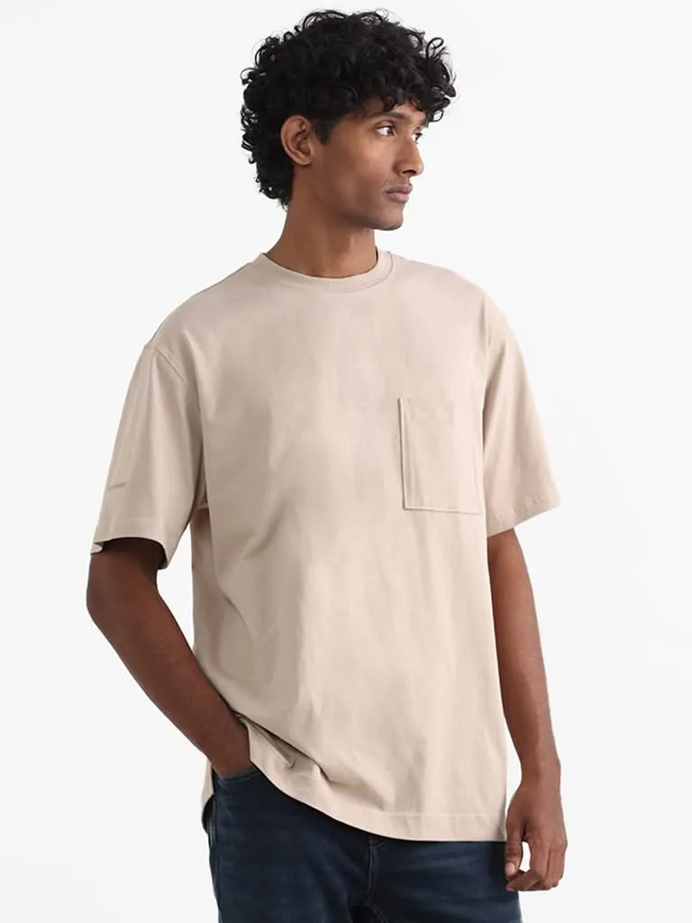 Nuon Beige Cotton Relaxed-Fit T-Shirt