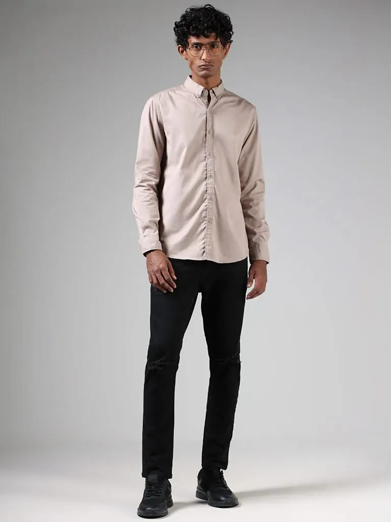 Nuon Beige Solid Slim-Fit Shirt