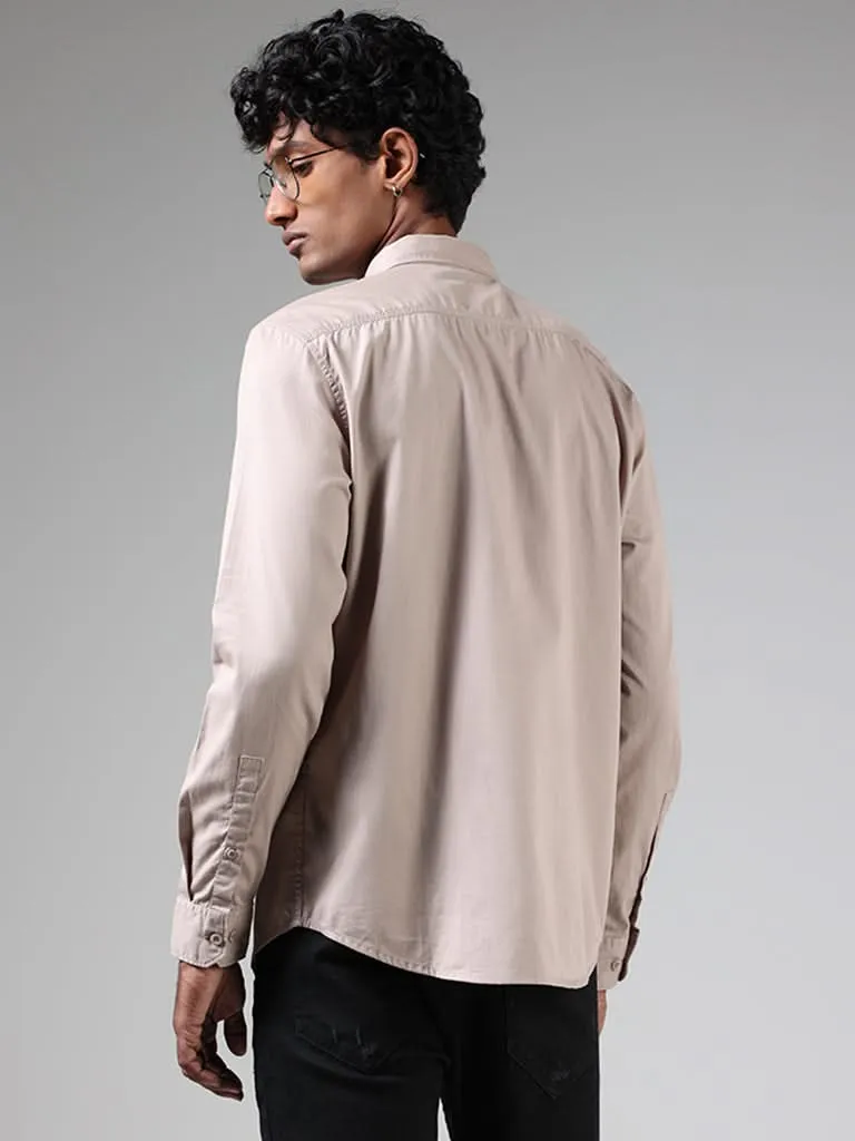 Nuon Beige Solid Slim-Fit Shirt