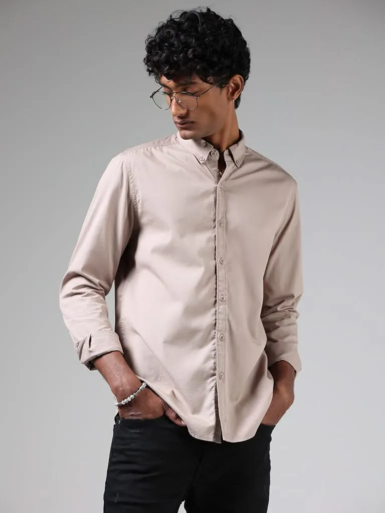 Nuon Beige Solid Slim-Fit Shirt