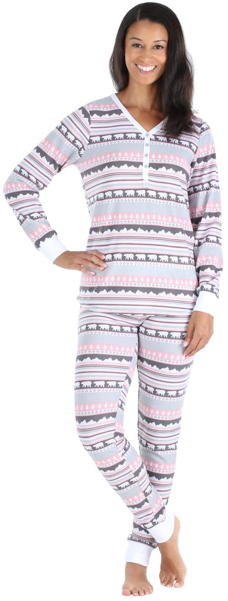 Olivia Rae Women’s Soft Thermal Long Sleeve Henley and Jogger Pants Pajama Set