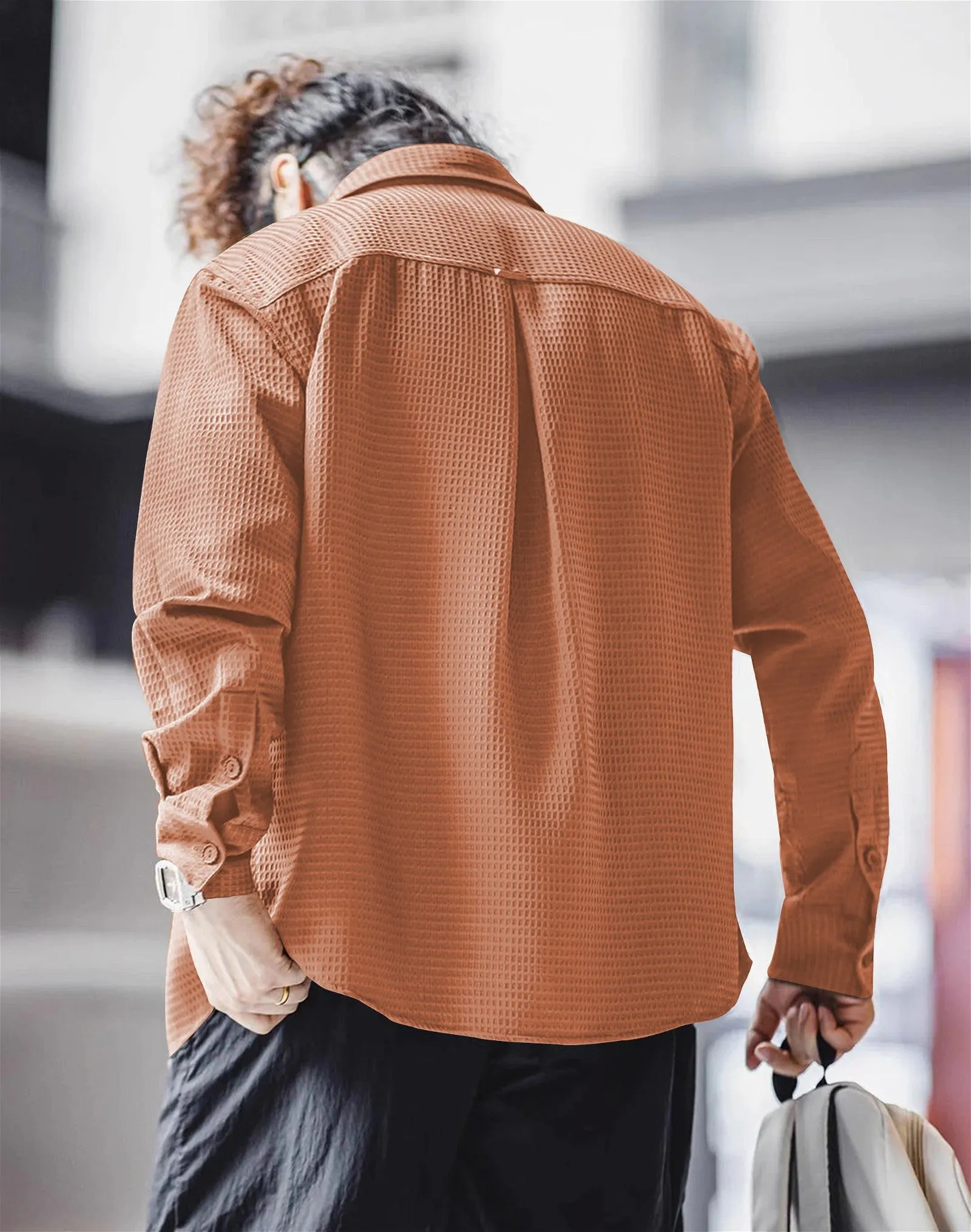 Orange  Long Sleeve Waffle Shirt