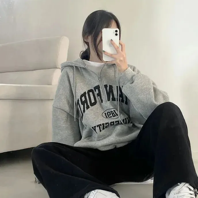 Oversized Designer  Cotton Fleece Hoodie Letter Print  Hooded Shirt