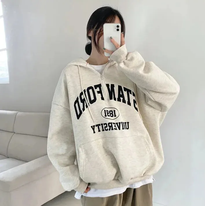 Oversized Designer  Cotton Fleece Hoodie Letter Print  Hooded Shirt