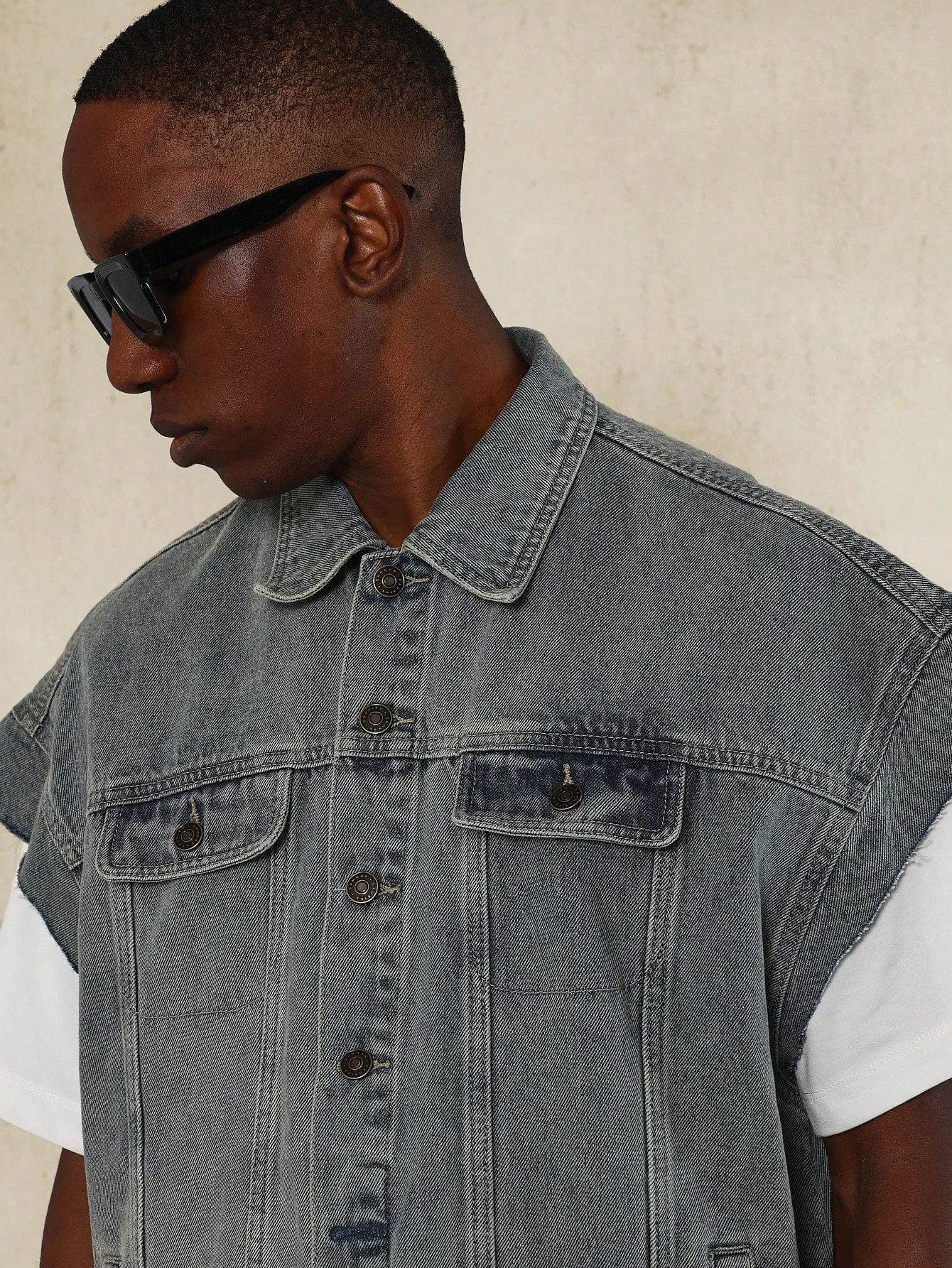 Oversized Washed Denim Vest