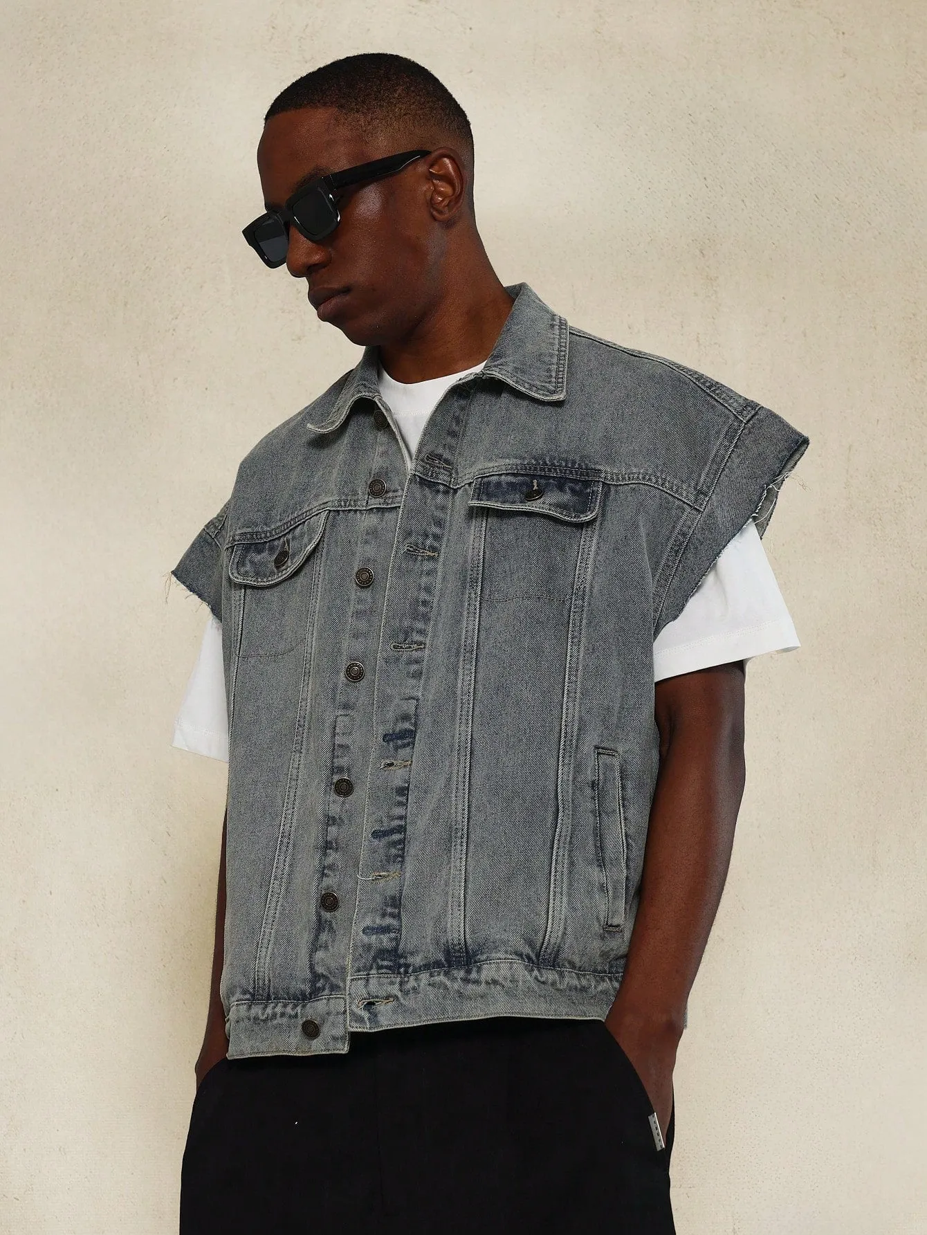 Oversized Washed Denim Vest