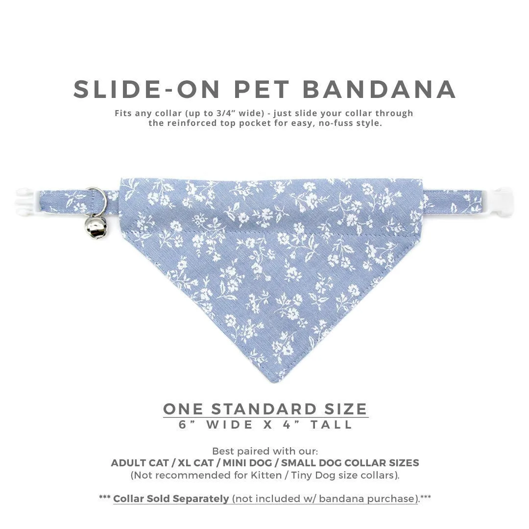 Pet Bandana - "Fairfield" - Light Blue Floral Denim Chambray Bandana for Cat   Small Dog / Wedding / Slide-on Bandana / Over-the-Collar (One Size)