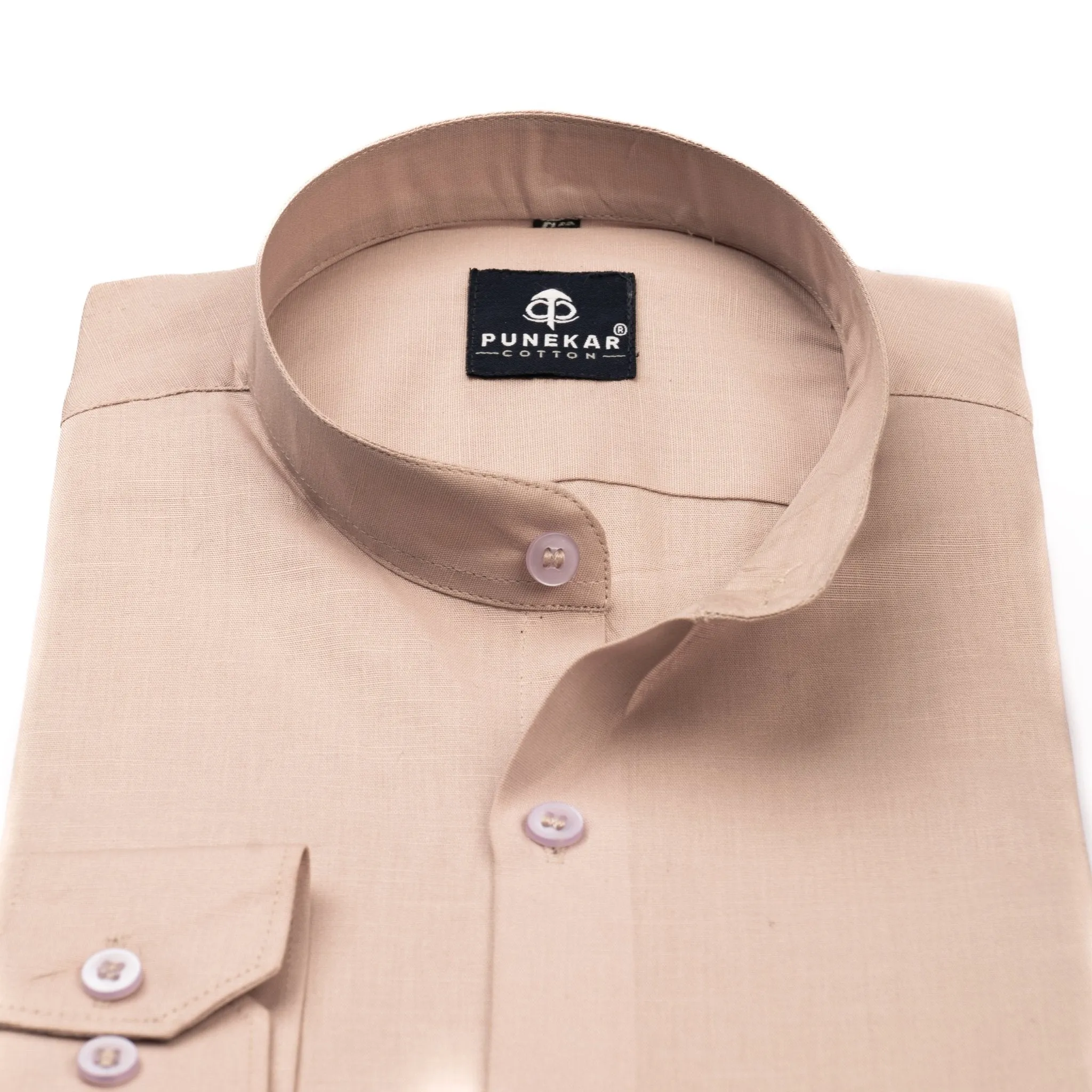 Pink Color Band Collar Solid Shirt For Men