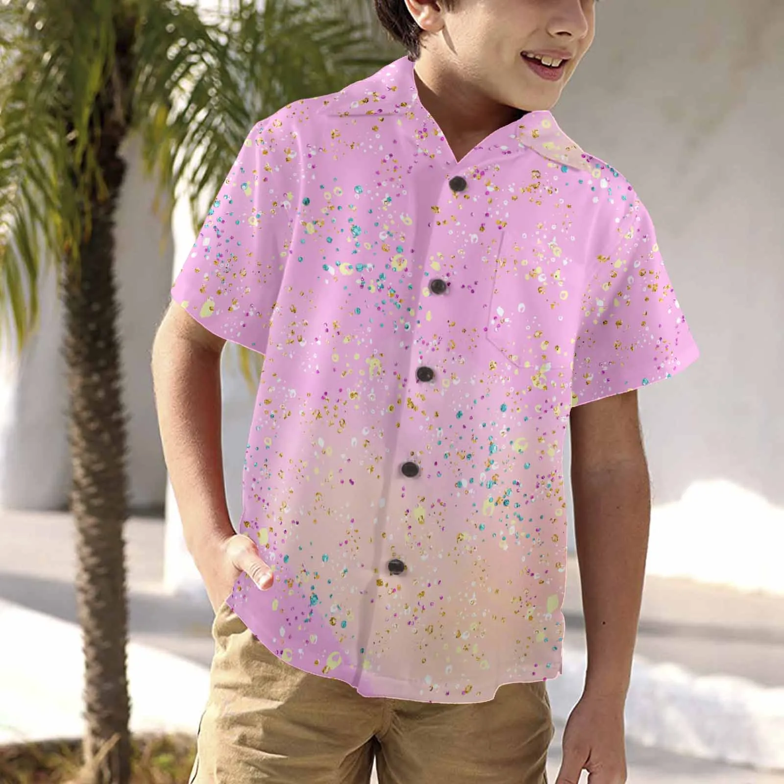 Pink Splash  Little Boys Hawaiian Shirt