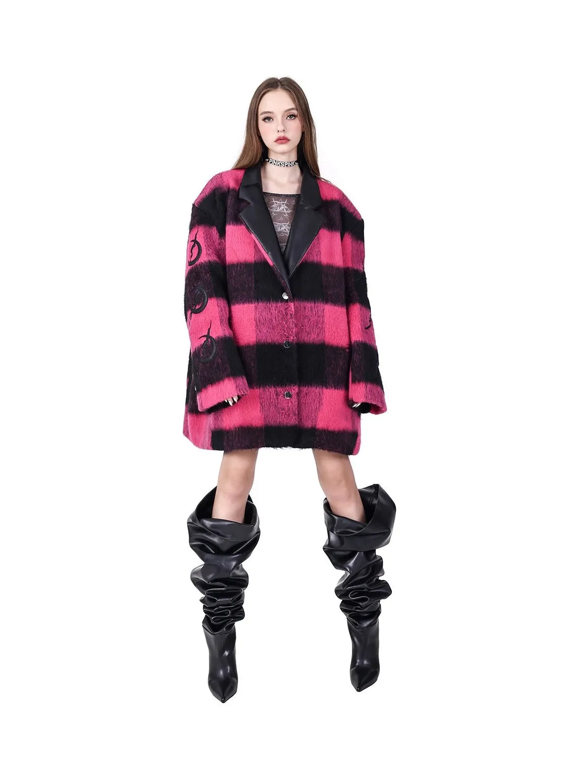 PINKSPINK Buffalo Check Oversized Coat - Hot Pink and Black