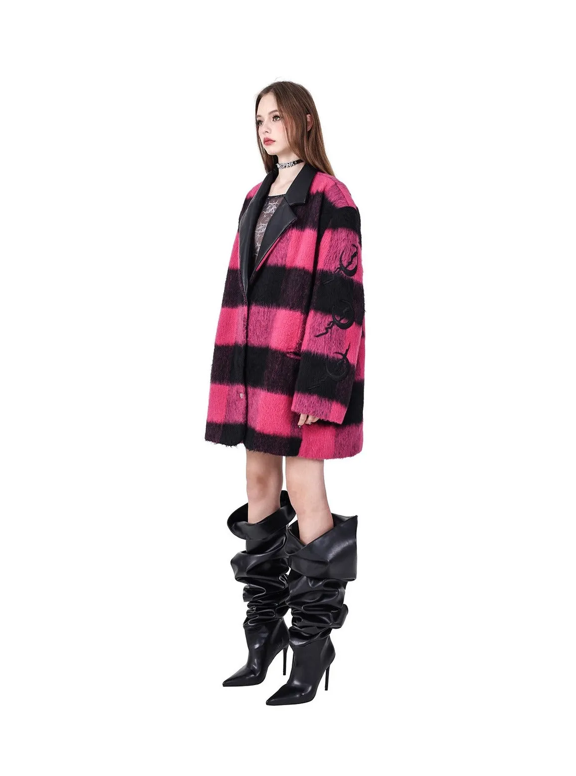 PINKSPINK Buffalo Check Oversized Coat - Hot Pink and Black