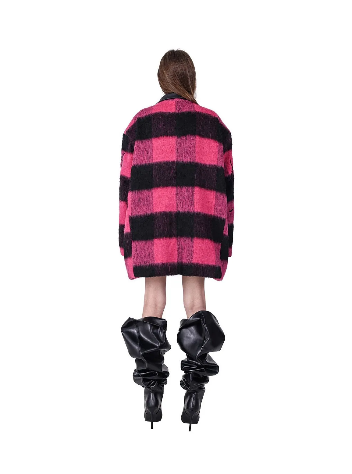 PINKSPINK Buffalo Check Oversized Coat - Hot Pink and Black