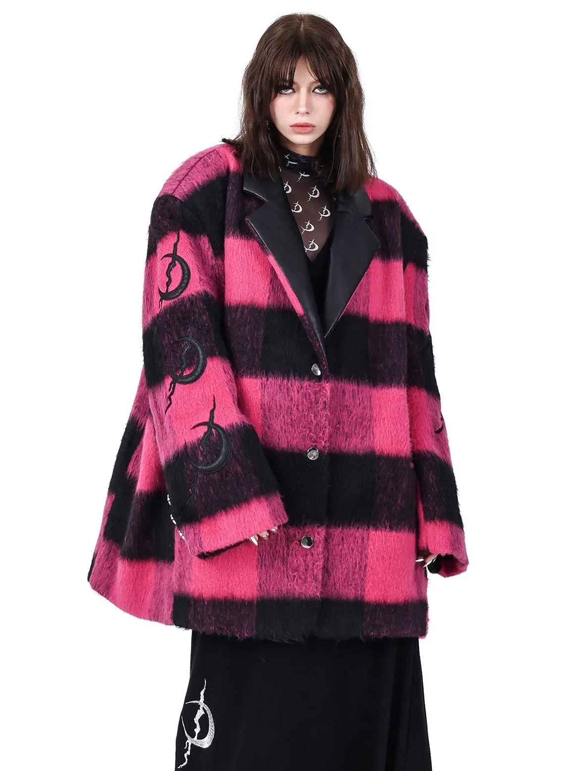 PINKSPINK Buffalo Check Oversized Coat - Hot Pink and Black