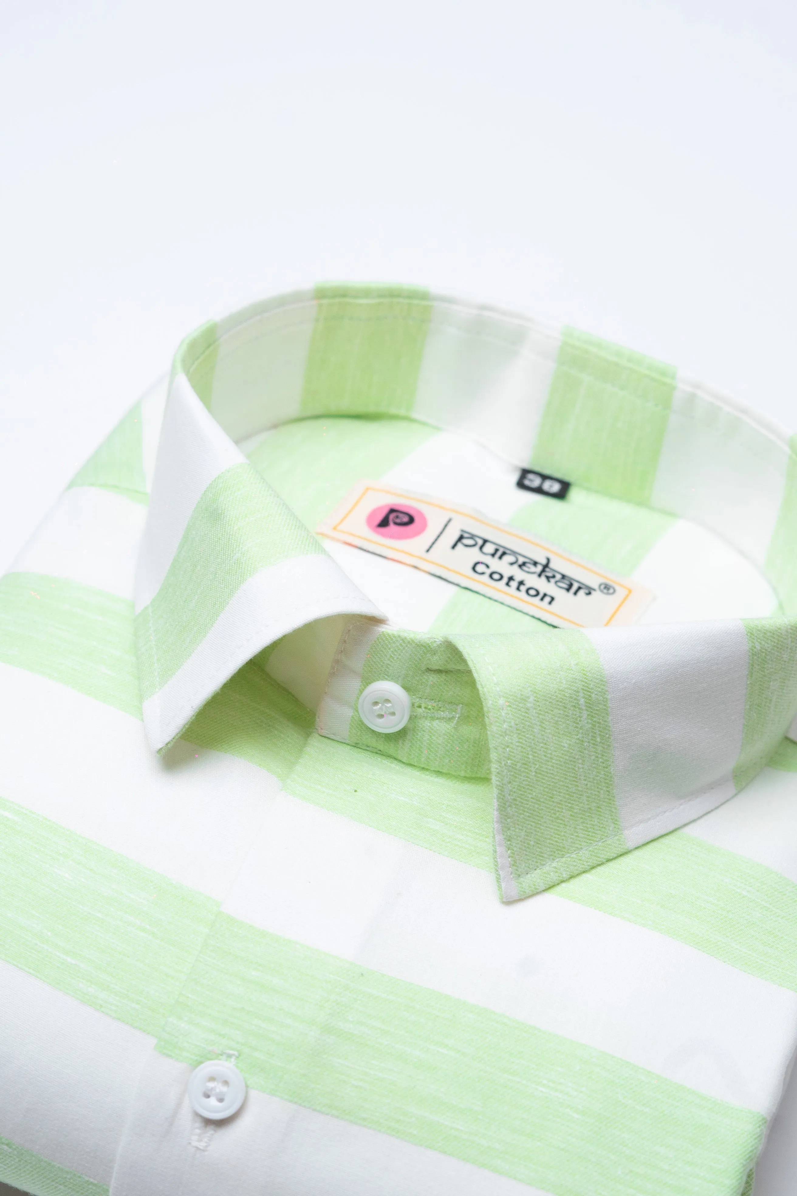 Pista Green Color Cotton Stripe Shirt For Men