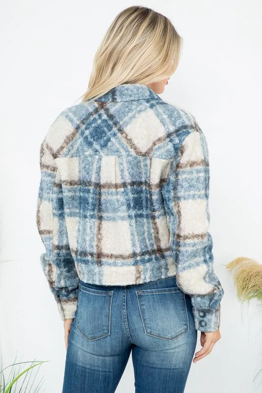 Plaid Print Fully Lined Curly Sherpa