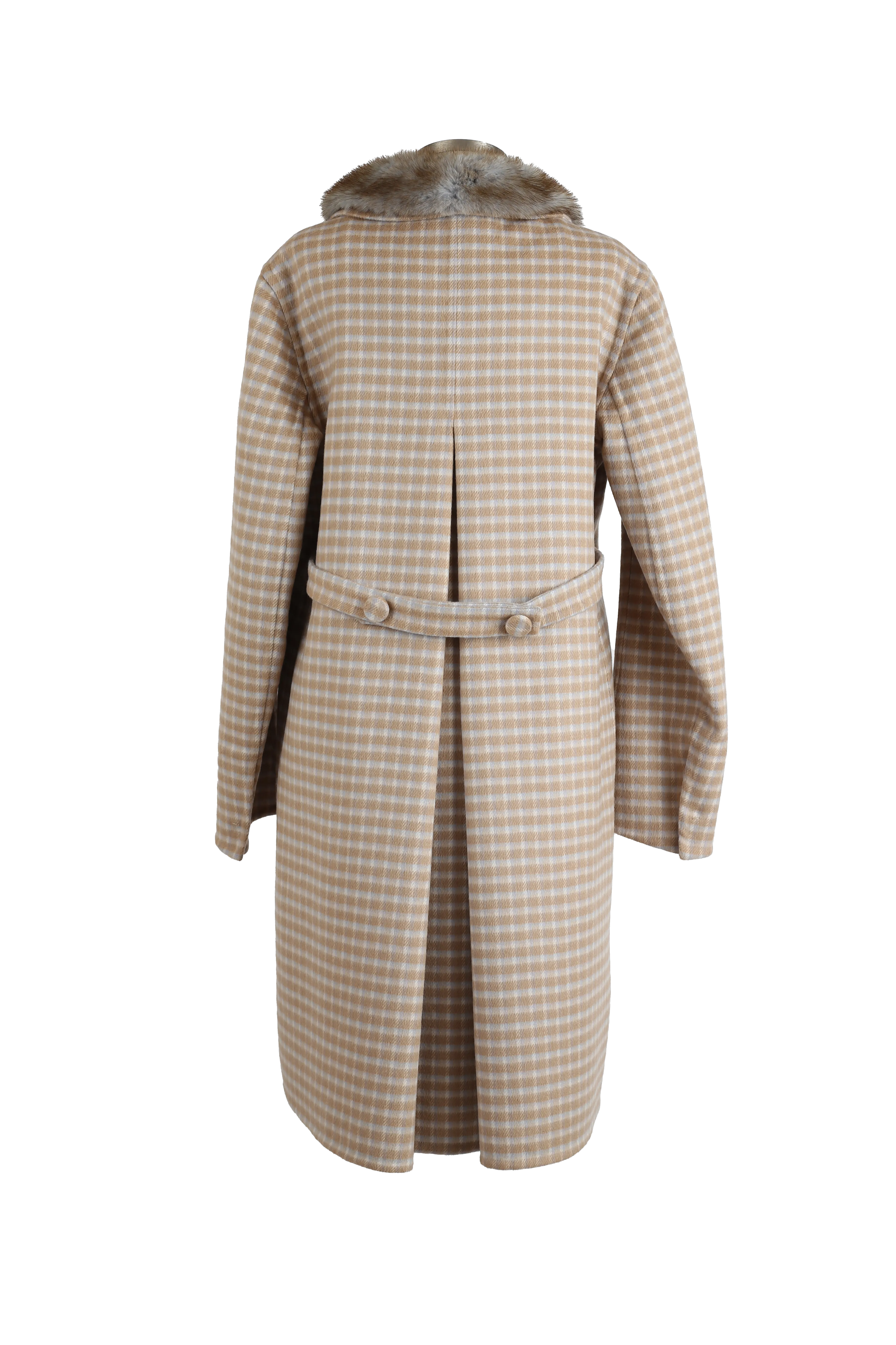 Plaid Wool Dress Coat W/ Mink Fur Collar