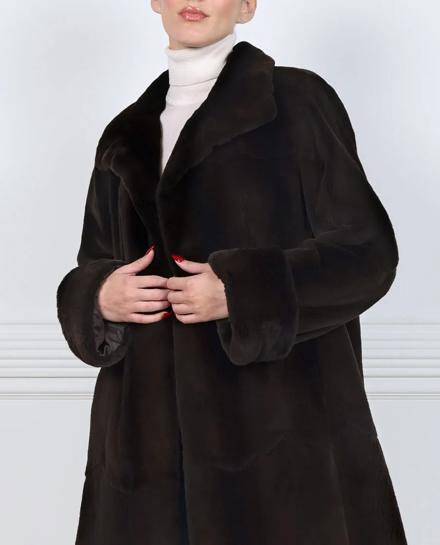 Plucked Chocolate Wing Collar Mink Coat