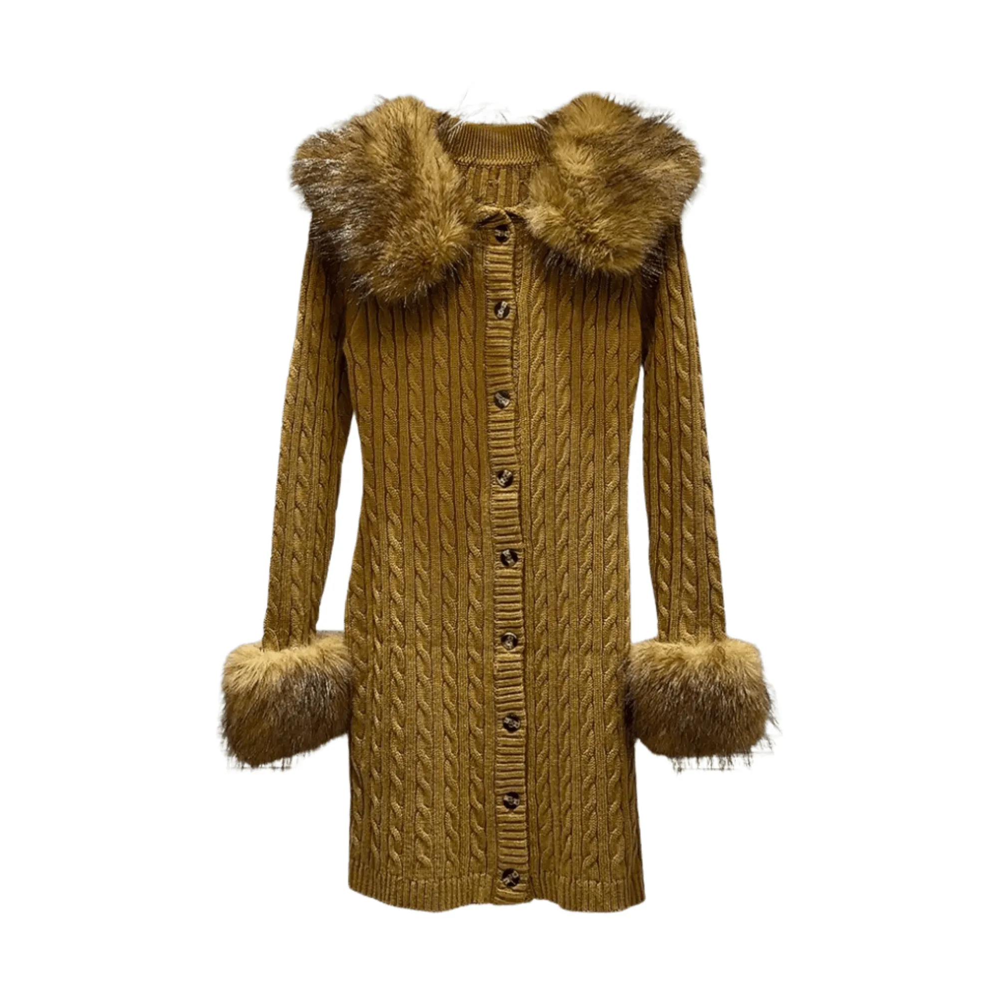 Pre Order:  Button Down Faux Fur Collar and Cuffs Dress