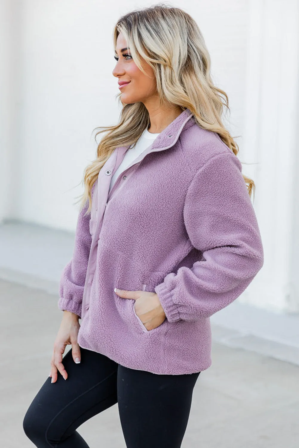 PRE-ORDER: Snap Down Long Sleeve Sherpa Jacket