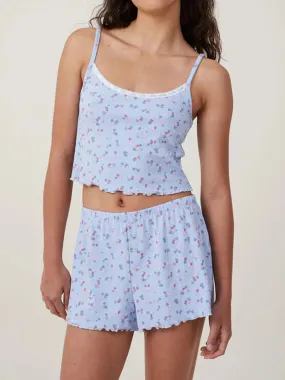 Print Camisoles Tank Tops Elastic Waist Shorts Loungewear Floral Pajamas