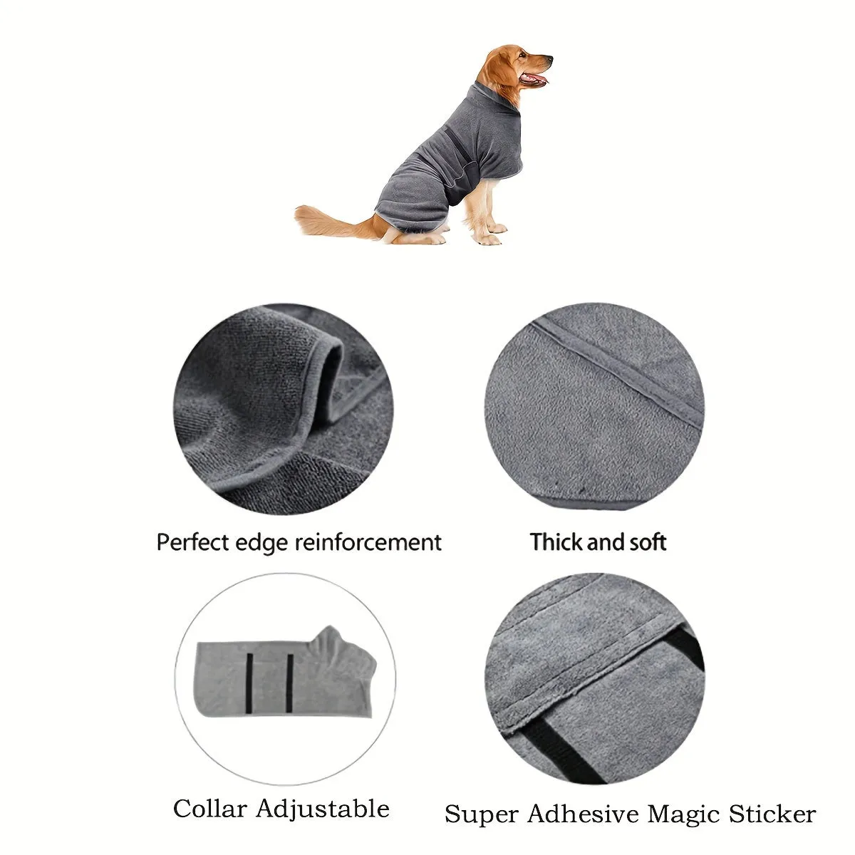 QuickDry Dog Bathrobe Absorbent Adjustable and HairLoss Preventing