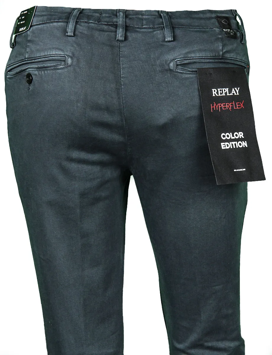 Replay Jaan Hyperflex Chinos Navy Green Wash For Men