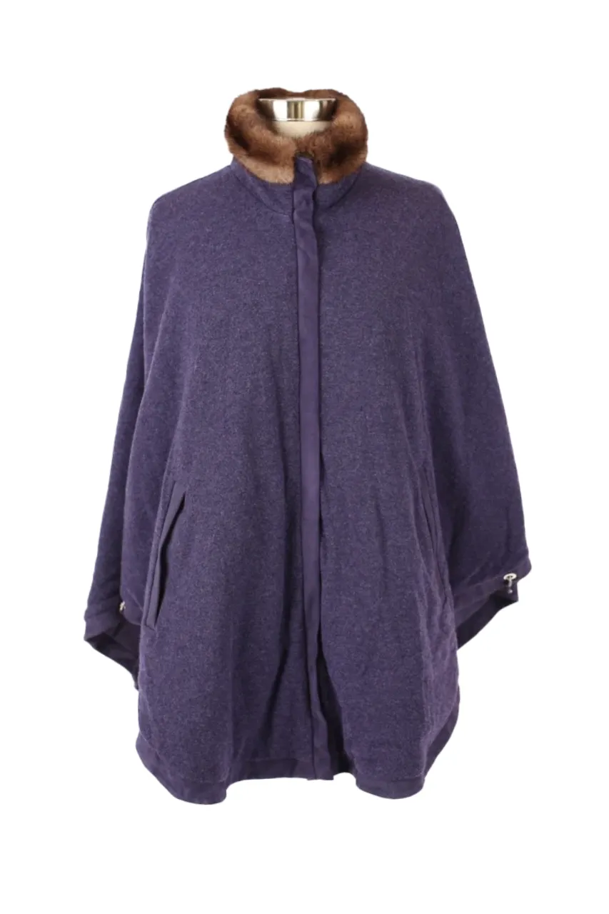 Reversible Cashmere Mink Collar Poncho -Amethyst