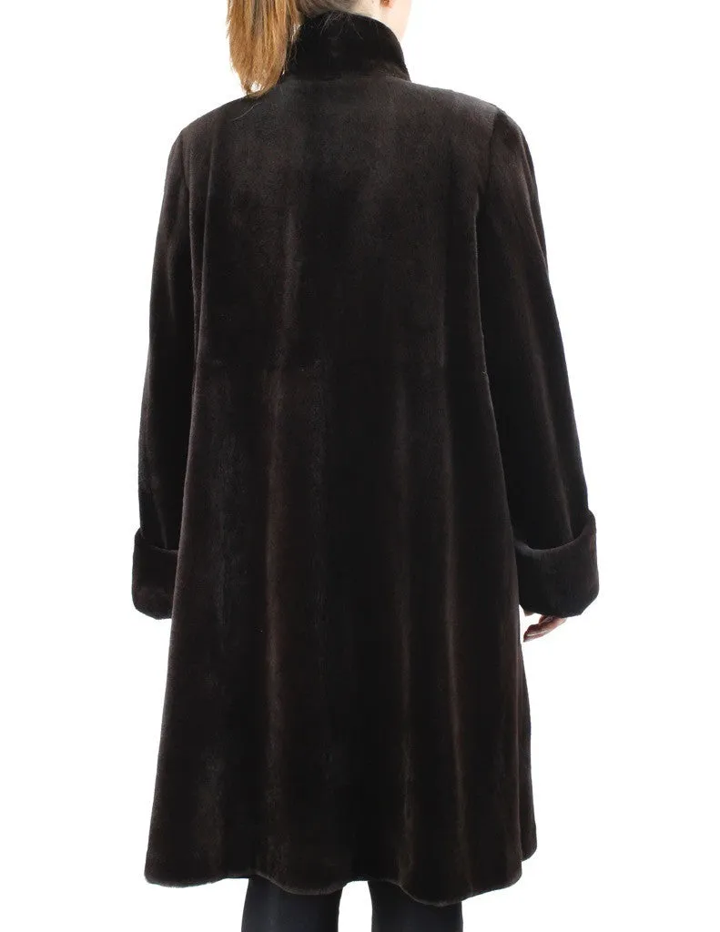 REVERSIBLE DARK BROWN SHEARED MINK FUR 7/8 COAT